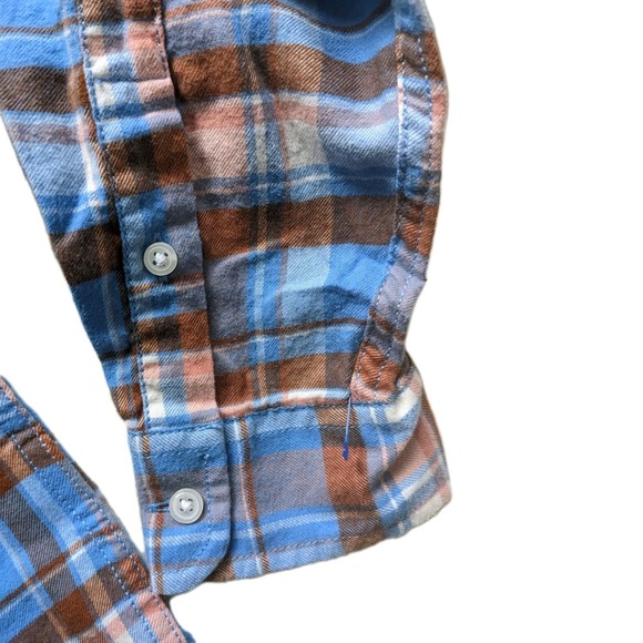 Lands End Plaid Cotton Flannel Pintuck Button Blouse Sz 2 Roll Tab Arm New wTags - Picture 5 of 6